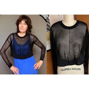 ALEXANDER WANG Sheer Mesh Net crop Top sweater pullover black Sz S